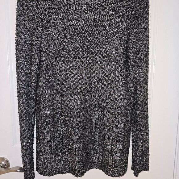 Black Silver Sweater Layered NYE Party Petite XL - Picture 3 of 5